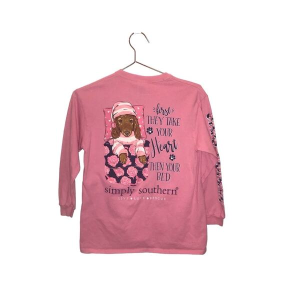 Simply Southern pink long sleeve youth medium first they take your heart - Picture 2 of 3